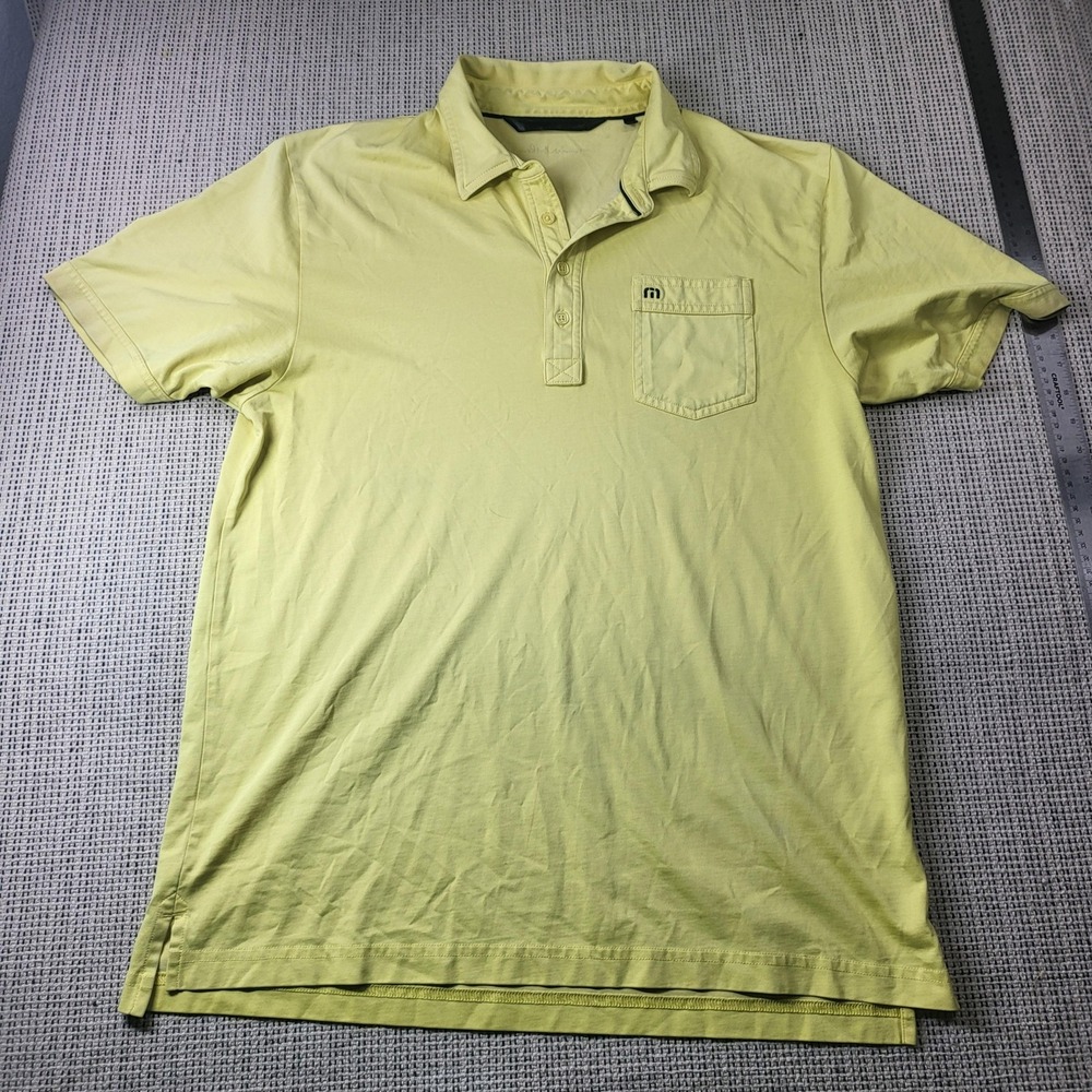 TravisMathew Polo Shirt Mens Large Yellow Solid Pocket Golf Short Sleeve Casual